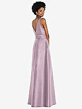 Rear View Thumbnail - Suede Rose Jewel-Neck V-Back Maxi Dress with Mini Sash