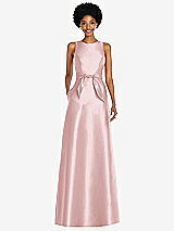 Front View Thumbnail - Ballet Pink Jewel-Neck V-Back Maxi Dress with Mini Sash