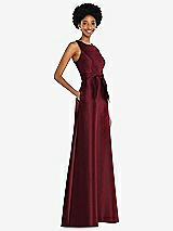 Side View Thumbnail - Cabernet Jewel-Neck V-Back Maxi Dress with Mini Sash