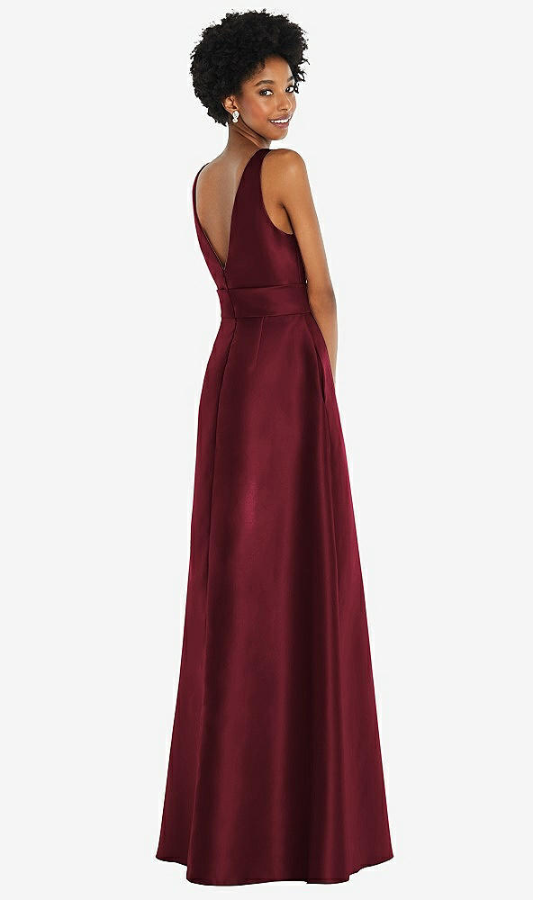 Back View - Cabernet Jewel-Neck V-Back Maxi Dress with Mini Sash