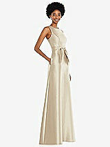 Side View Thumbnail - Champagne Jewel-Neck V-Back Maxi Dress with Mini Sash