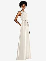 Side View Thumbnail - Ivory Jewel-Neck V-Back Maxi Dress with Mini Sash