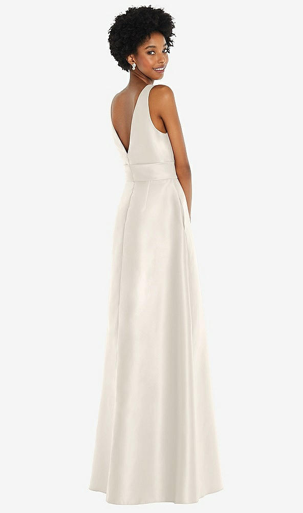 Back View - Ivory Jewel-Neck V-Back Maxi Dress with Mini Sash
