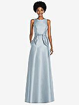 Front View Thumbnail - Mist Jewel-Neck V-Back Maxi Dress with Mini Sash