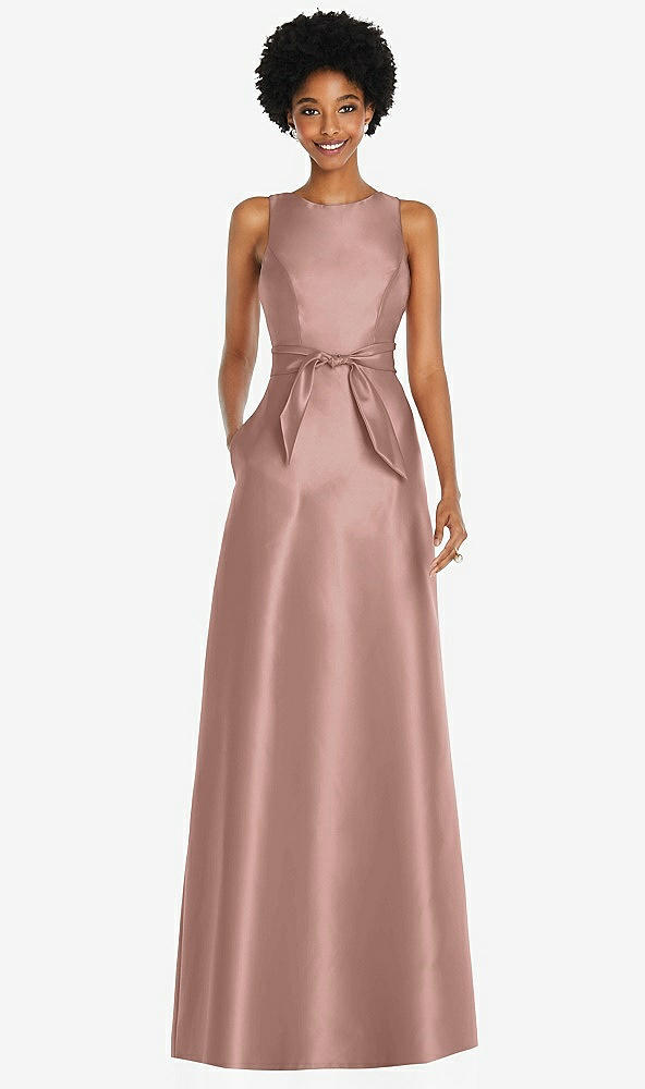 Front View - Neu Nude Jewel-Neck V-Back Maxi Dress with Mini Sash
