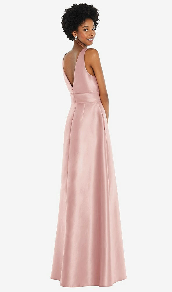 Back View - Rose Jewel-Neck V-Back Maxi Dress with Mini Sash