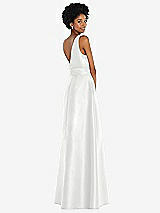 Rear View Thumbnail - White Jewel-Neck V-Back Maxi Dress with Mini Sash