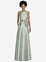 Front View Thumbnail - Willow Green Jewel-Neck V-Back Maxi Dress with Mini Sash