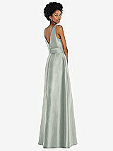 Rear View Thumbnail - Willow Green Jewel-Neck V-Back Maxi Dress with Mini Sash