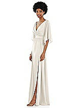 Side View Thumbnail - Ivory Asymmetric Bell Sleeve Wrap Maxi Dress with Front Slit