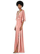 Side View Thumbnail - Rose Asymmetric Bell Sleeve Wrap Maxi Dress with Front Slit