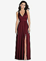 Front View Thumbnail - Cabernet Shirred Shoulder Criss Cross Back Maxi Dress with Front Slit