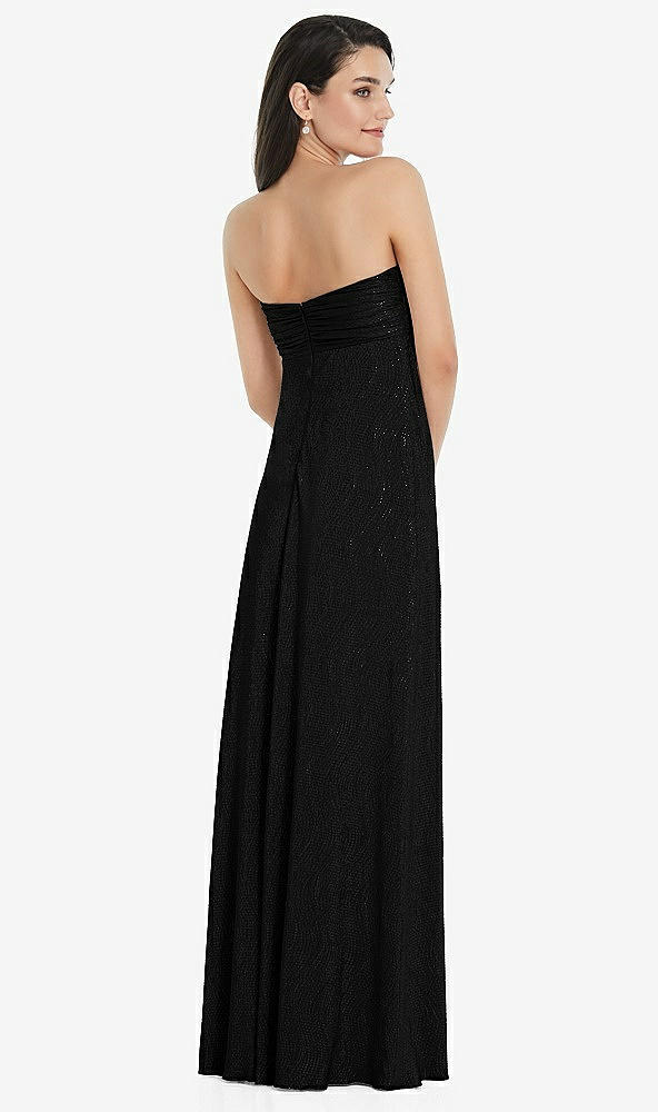 Back View - Black Strapless Twist Bodice Empire Waist Metallic Maxi Dress