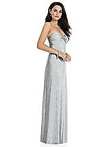 Side View Thumbnail - Silver Strapless Twist Bodice Empire Waist Metallic Maxi Dress