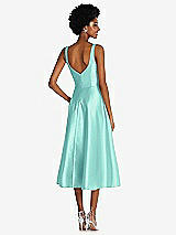 Rear View Thumbnail - Coastal Square Neck Full Skirt Satin Midi Dress with Pockets
