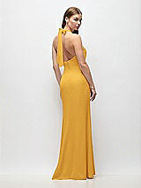 Rear View Thumbnail - NYC Yellow Tie Halter Open Back Trumpet Gown 