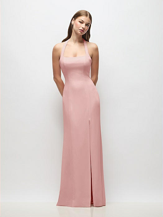 Tie Halter Open Back Trumpet Gown 