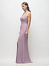 Side View Thumbnail - Suede Rose Tie Halter Open Back Trumpet Gown 
