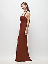 Side View Thumbnail - Auburn Moon Tie Halter Open Back Trumpet Gown 