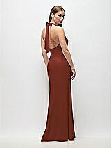 Rear View Thumbnail - Auburn Moon Tie Halter Open Back Trumpet Gown 