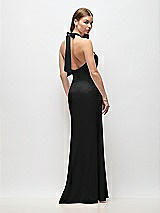 Rear View Thumbnail - Black Tie Halter Open Back Trumpet Gown