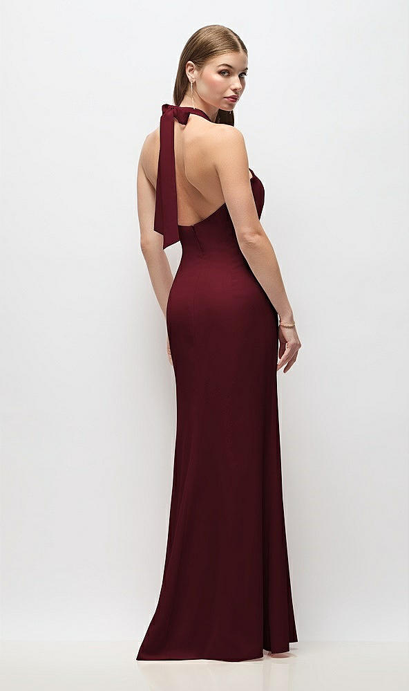 Back View - Cabernet Tie Halter Open Back Trumpet Gown 