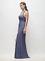 Side View Thumbnail - French Blue Tie Halter Open Back Trumpet Gown 