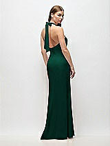 Rear View Thumbnail - Hunter Green Tie Halter Open Back Trumpet Gown 