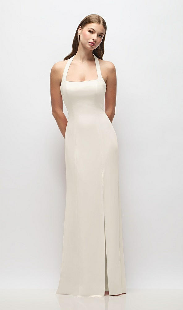 Front View - Ivory Tie Halter Open Back Trumpet Gown