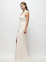Side View Thumbnail - Ivory Tie Halter Open Back Trumpet Gown
