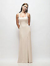Front View Thumbnail - Oat Tie Halter Open Back Trumpet Gown
