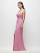 Side View Thumbnail - Powder Pink Tie Halter Open Back Trumpet Gown 