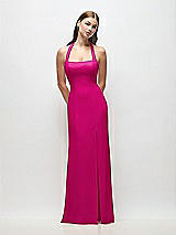 Front View Thumbnail - Think Pink Tie Halter Open Back Trumpet Gown