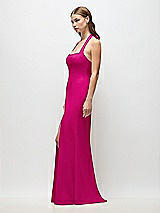 Side View Thumbnail - Think Pink Tie Halter Open Back Trumpet Gown