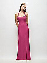 Front View Thumbnail - Tea Rose Tie Halter Open Back Trumpet Gown 