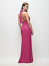Rear View Thumbnail - Tea Rose Tie Halter Open Back Trumpet Gown 
