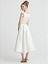 Rear View Thumbnail - Off White Draped Off-the-Shoulder Satin Wedding Dress with Beaded Belt