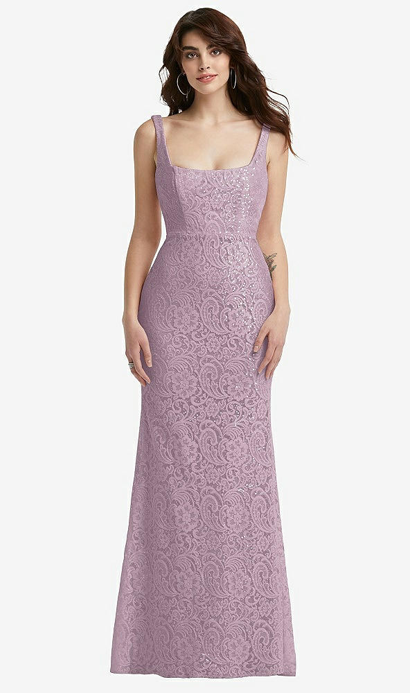 Front View - Suede Rose Scoop Back Sequin Lace Trumpet Gown