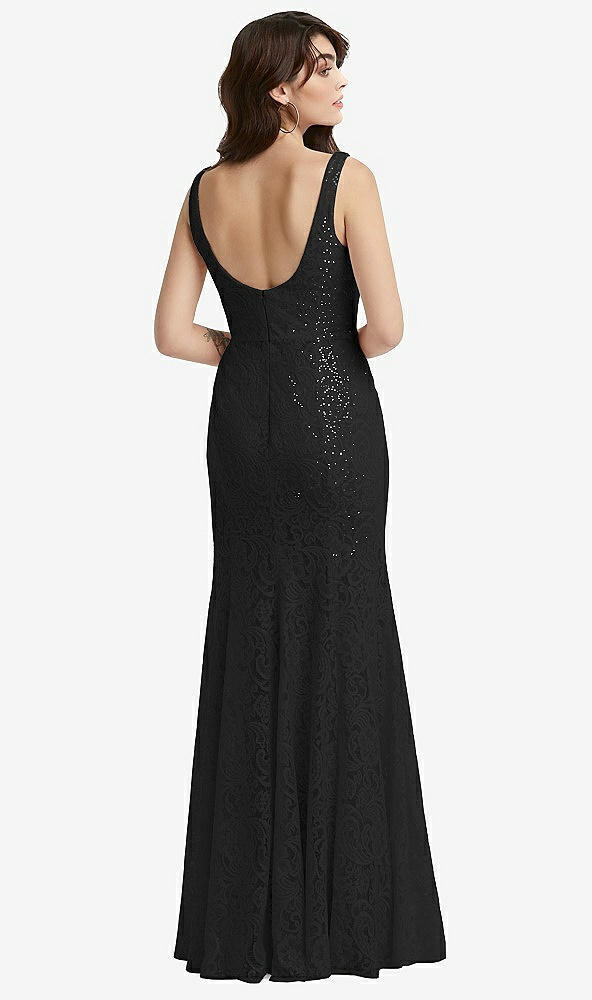 Back View - Black Scoop Back Sequin Lace Trumpet Gown