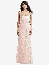 Front View Thumbnail - Blush Scoop Back Sequin Lace Trumpet Gown