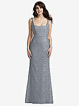 Front View Thumbnail - Platinum Scoop Back Sequin Lace Trumpet Gown