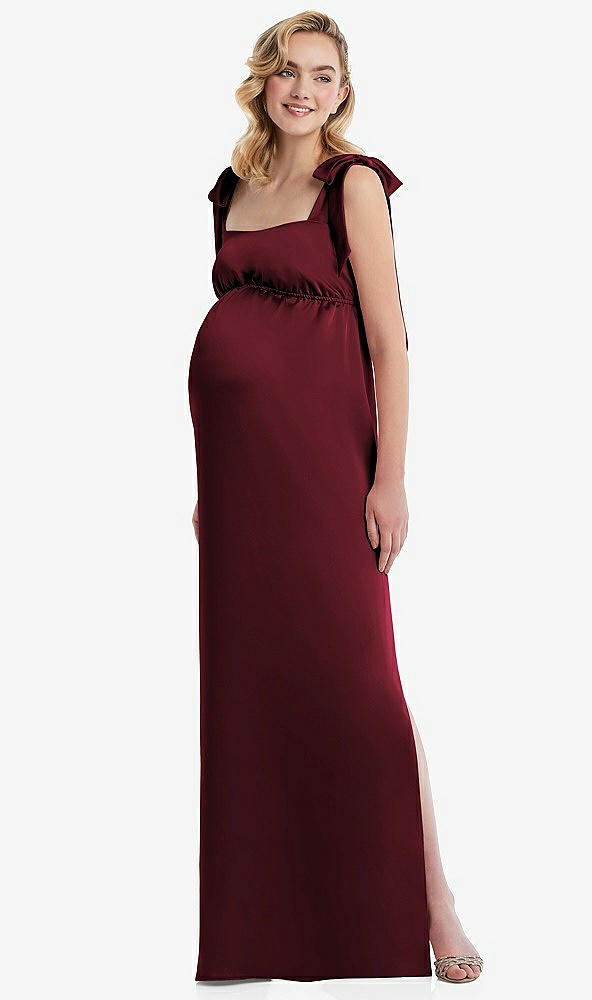 Front View - Cabernet Flat Tie-Shoulder Empire Waist Maternity Dress