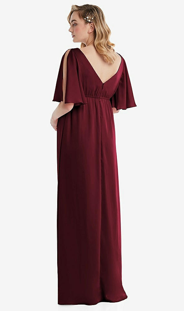 Back View - Cabernet Flutter Bell Sleeve Empire Maternity Dress