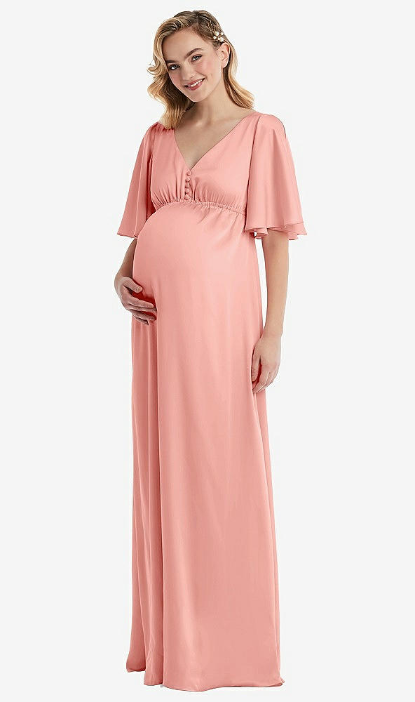 Front View - Rose Flutter Bell Sleeve Empire Maternity Dress