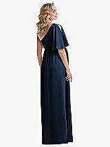 Rear View Thumbnail - Midnight Navy One-Shoulder Flutter Sleeve Maternity Dress