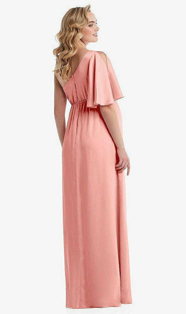 Back View - Rose One-Shoulder Flutter Sleeve Maternity Dress