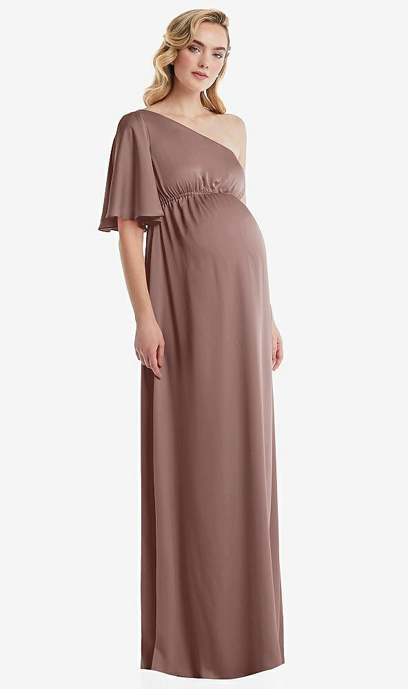 Front View - Sienna One-Shoulder Flutter Sleeve Maternity Dress