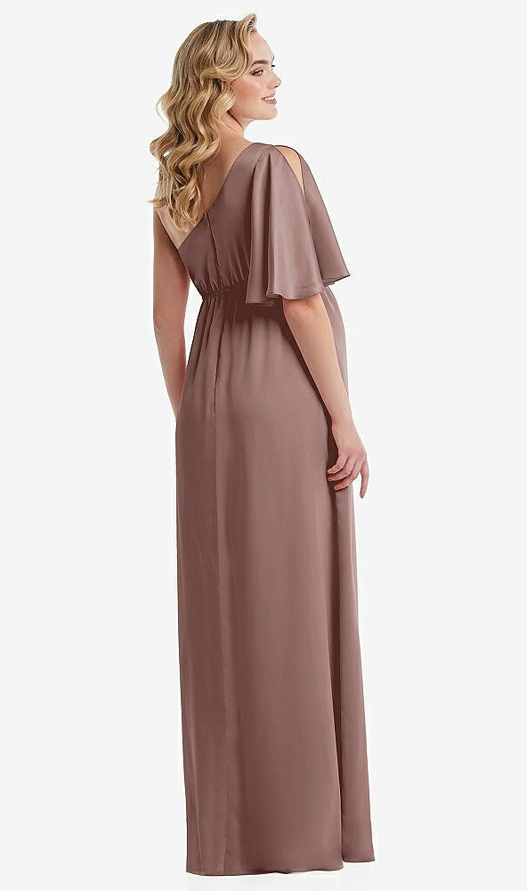 Back View - Sienna One-Shoulder Flutter Sleeve Maternity Dress