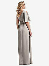 Rear View Thumbnail - Taupe One-Shoulder Flutter Sleeve Maternity Dress