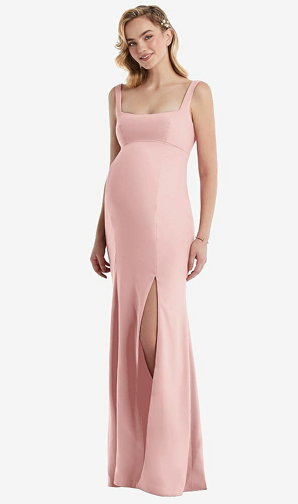 Front View - Rose Wide Strap Square Neck Maternity Trumpet Gown